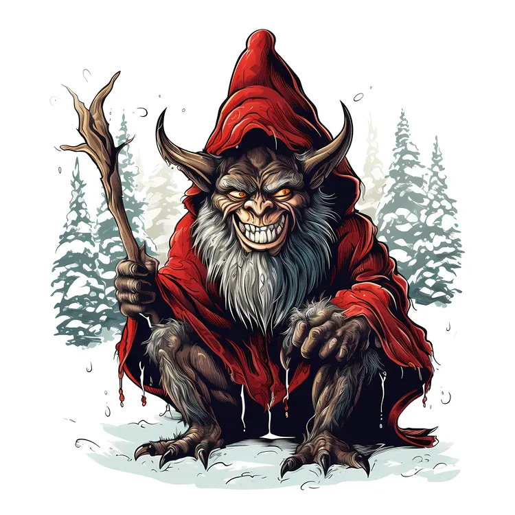 Red Hooded Demon in Snowy Forest