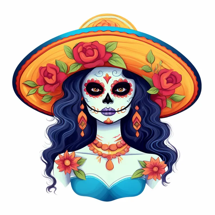 Colorful Sugar Skull Woman for Day of the Dead Celebration
