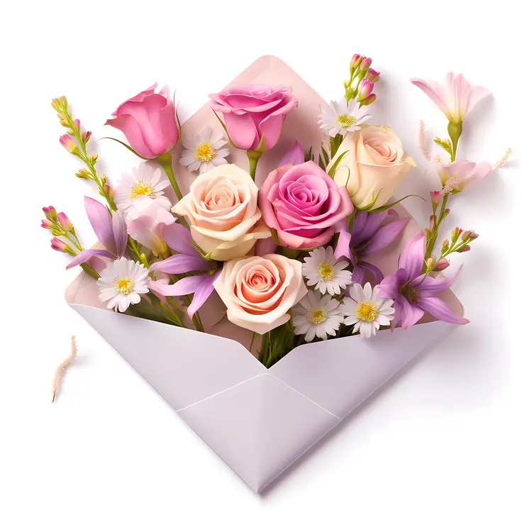 Rose Floral Envelope with Spring Flowers