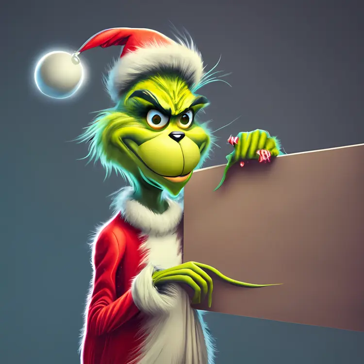 Green Grinch Holding a Blank Sign