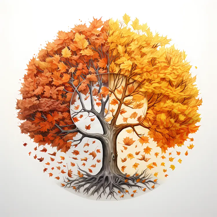 Autumn Tree with Falling Leaves