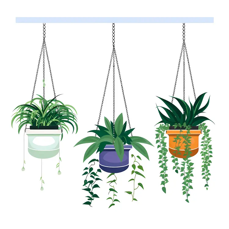 Hanging Plants in Colorful Pots