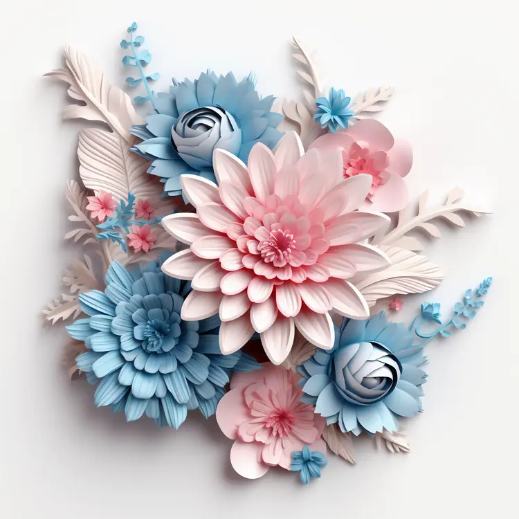 Beautiful Paper Flowers in Blue and Pink