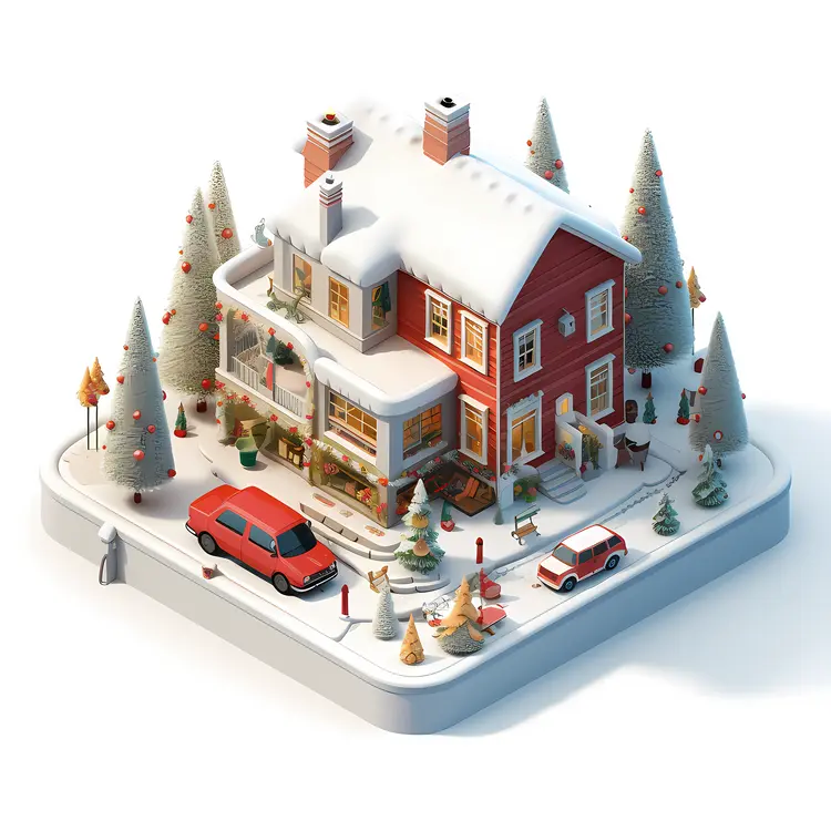Snowy house with Christmas decorations