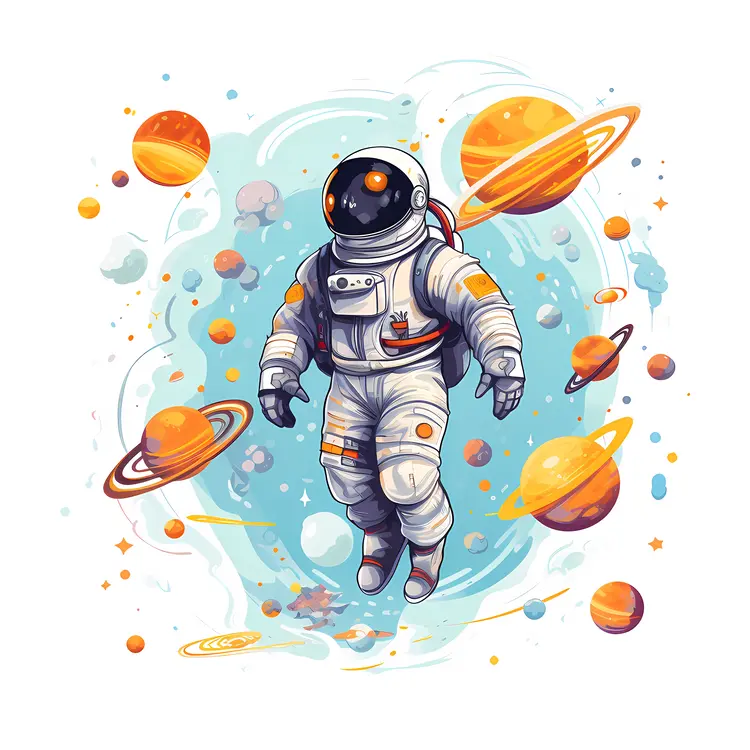 Astronaut Floating in Colorful Space Illustration