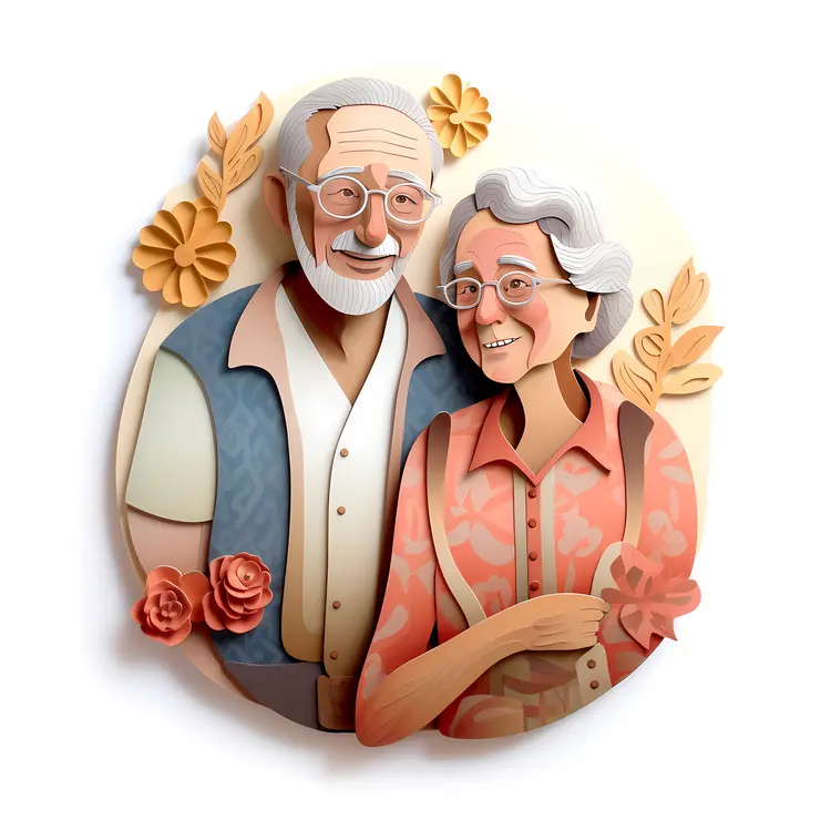 Happy Elderly Couple with Flowers for Grandparents Day