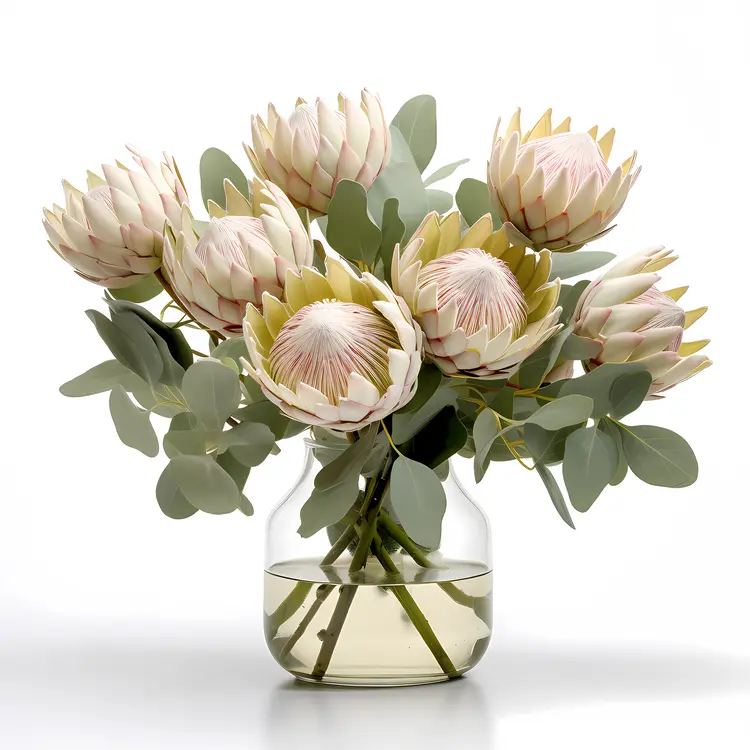 Protea Flowers in Clear Vase