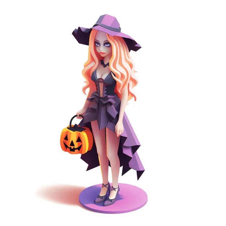 Cute Halloween Witch Figurine with Pumpkin