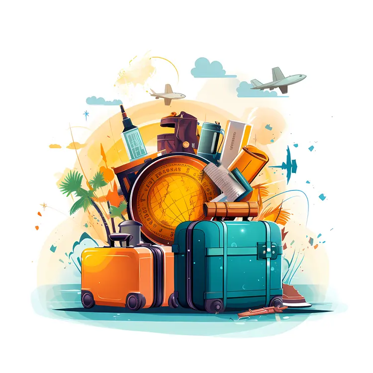 Luggage with Travel Essentials and Map