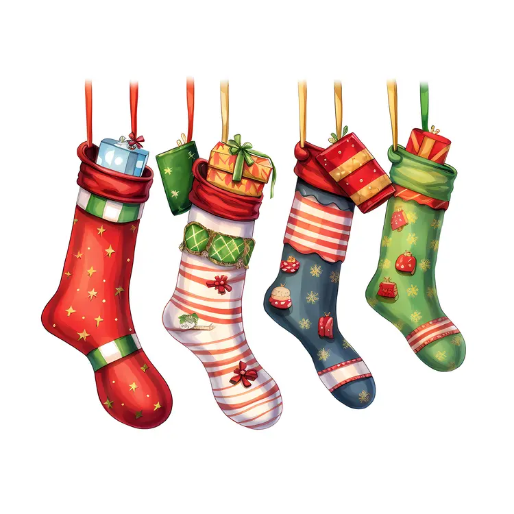 Colorful Christmas Stockings with Gifts