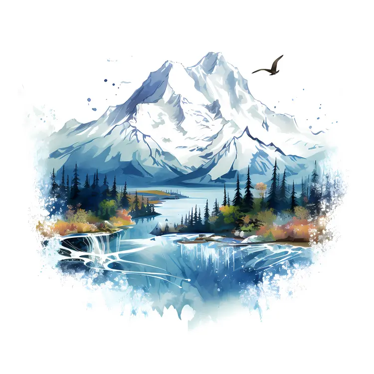 Snow-Capped Mountain and Serene Lake