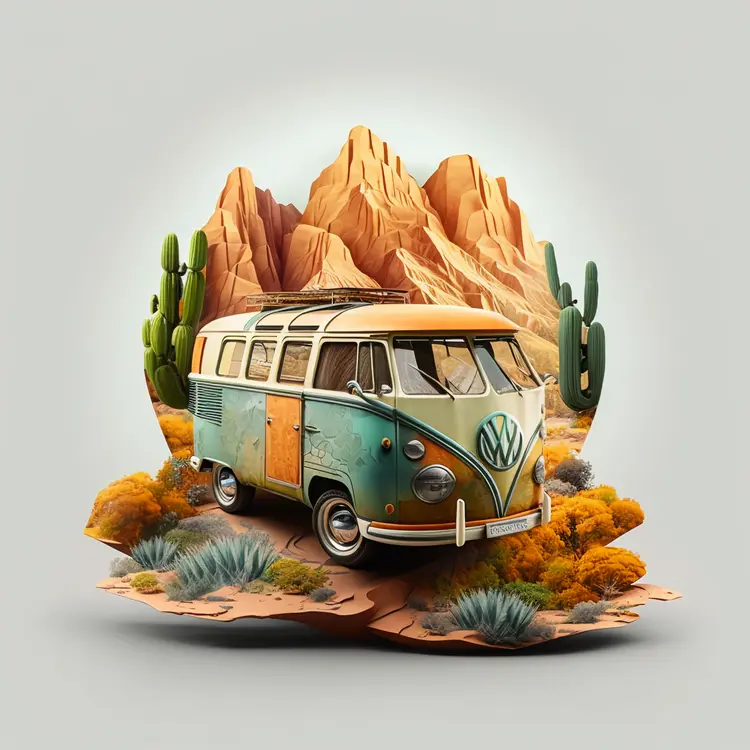 Vintage Van in Desert Landscape