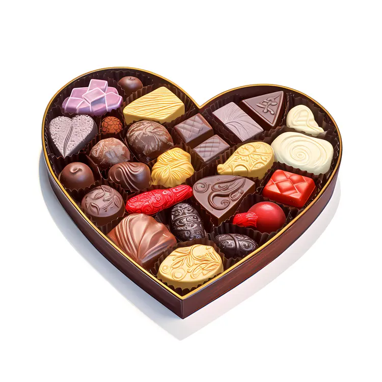 Assorted Chocolates in Heart-Shaped Box for Valentine's Day