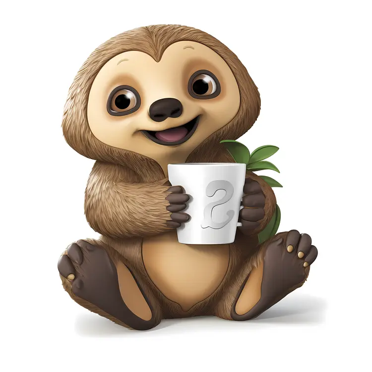 Cute Cartoon Sloth Holding a Mug