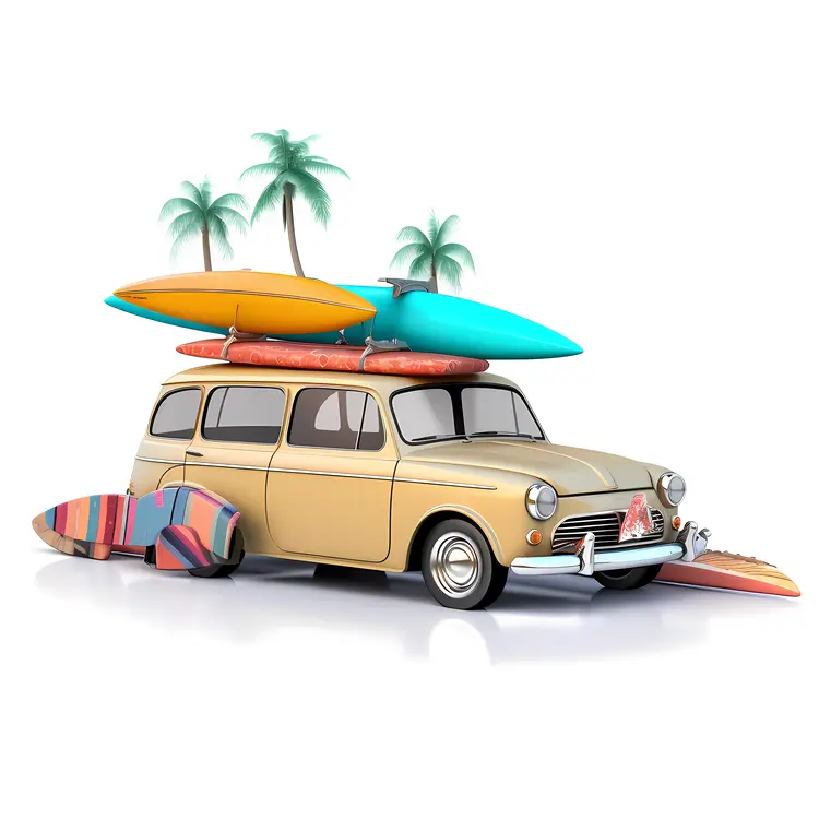Vintage Car with Surfboards for a Summer Beach Vacation