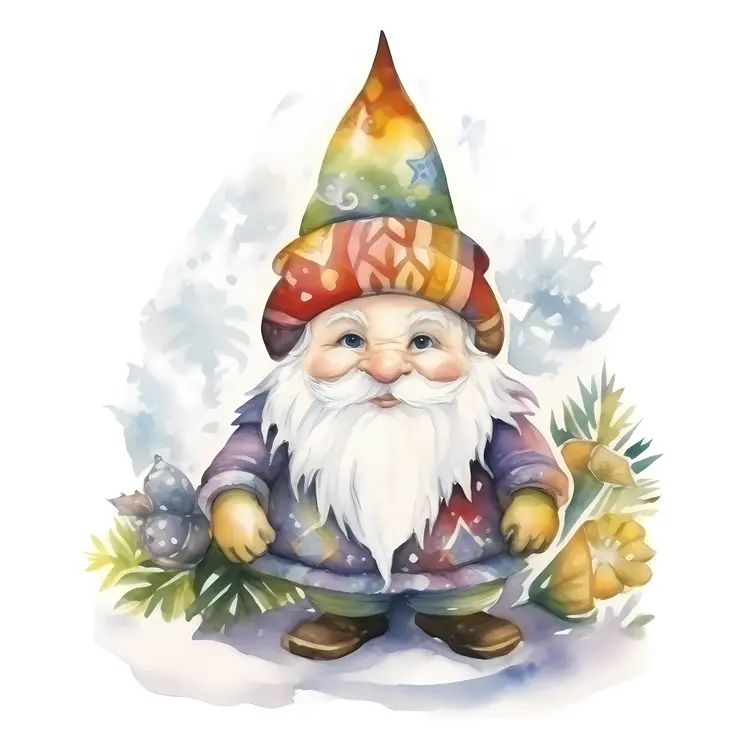 Cute Gnome with Colorful Hat in a Forest Setting