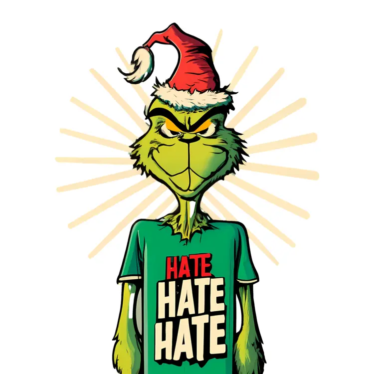 Grinch in Santa Hat with Hate T-shirt