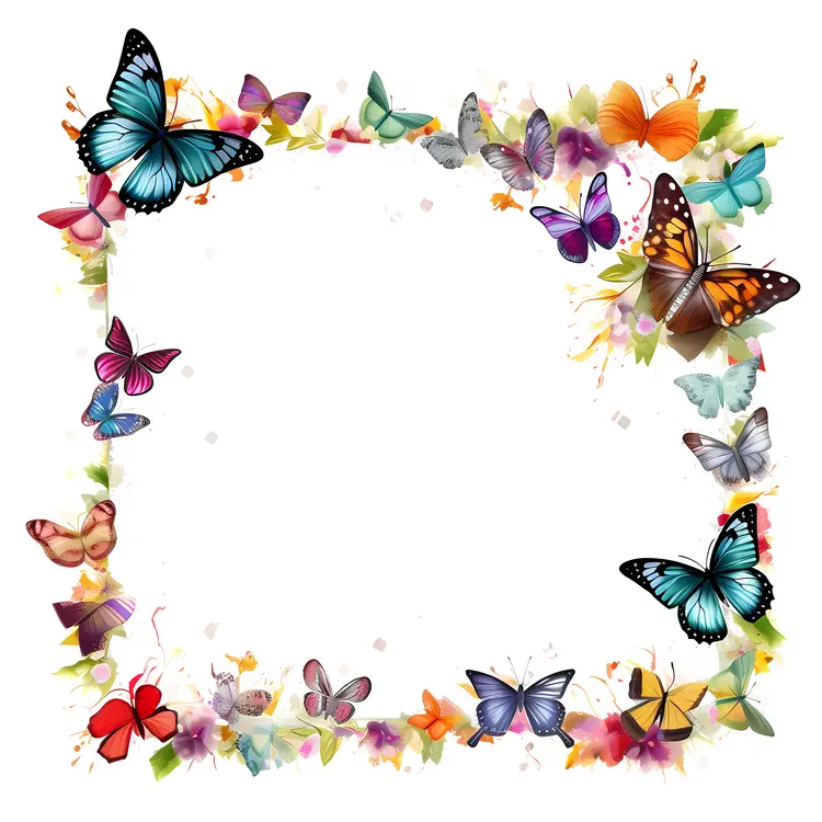 Colorful Butterfly Frame with Floral Border