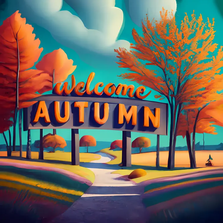 Welcome Autumn Sign with Pathway and Trees