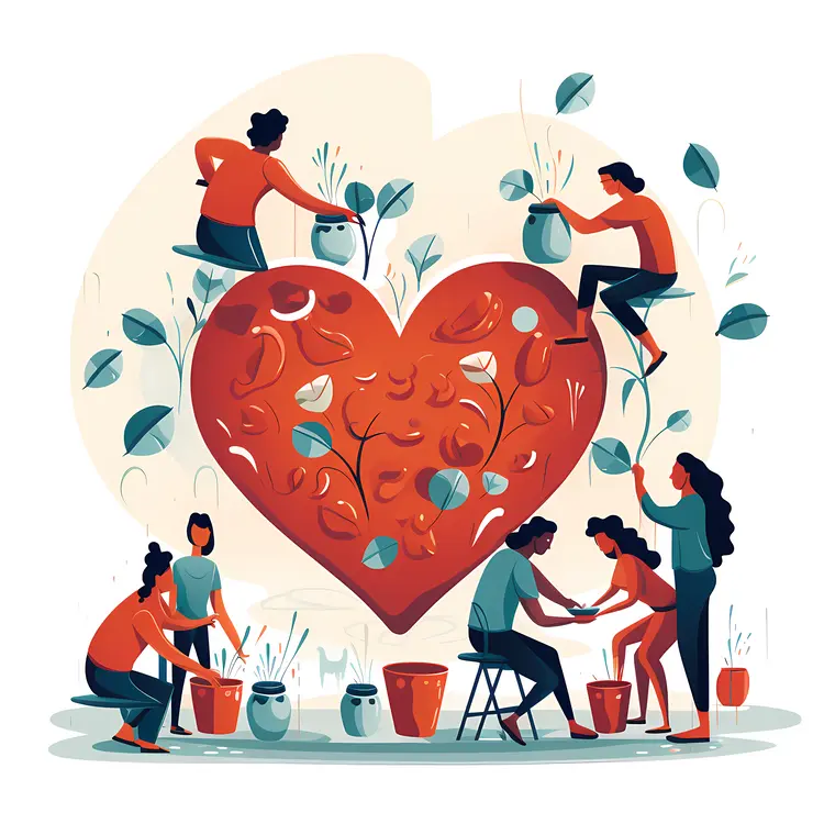 People Gardening with a Heart Symbol