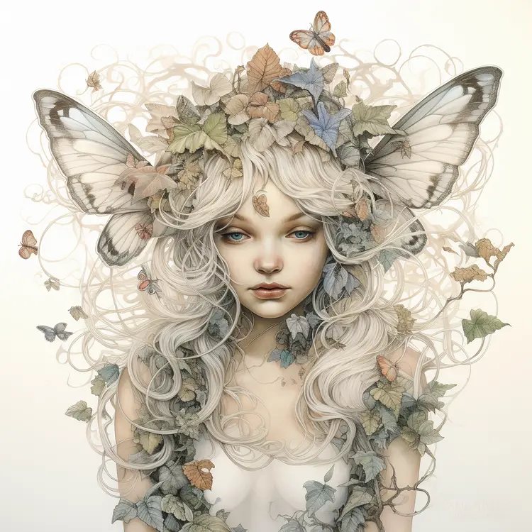 Enchanting Fairy with Butterfly Wings and Ivy Leaves