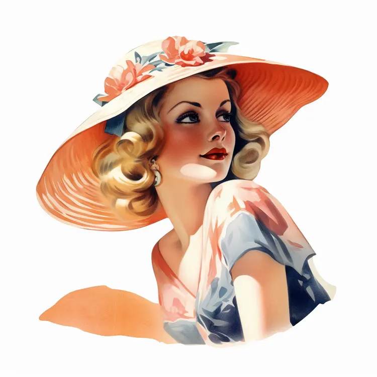 Vintage Woman in Floral Hat Illustration