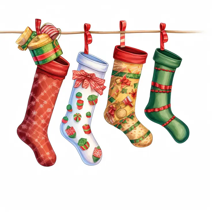 Colorful Christmas Stockings Hanging for the Holiday Season