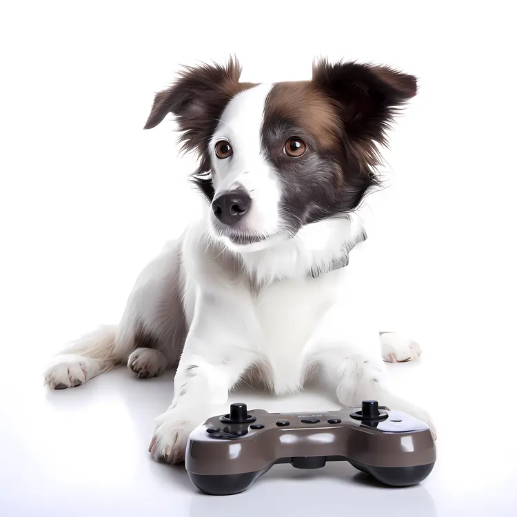Cute Dog with Game Controller