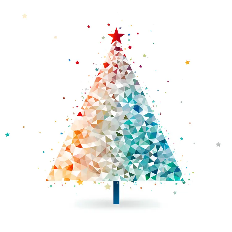 Colorful Geometric Christmas Tree with Red Star Topper