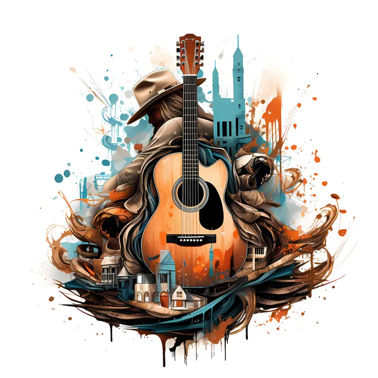 Abstract Guitar with Cityscape
