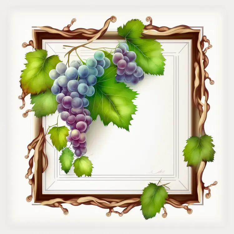 Grapes and Vine Leaves in Artistic Frame