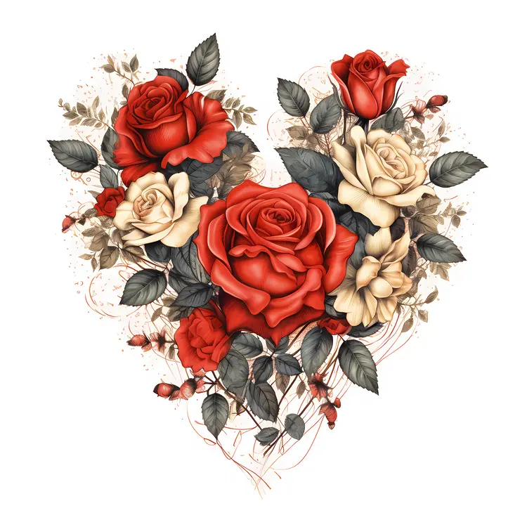 Red and White Roses Heart Floral Design