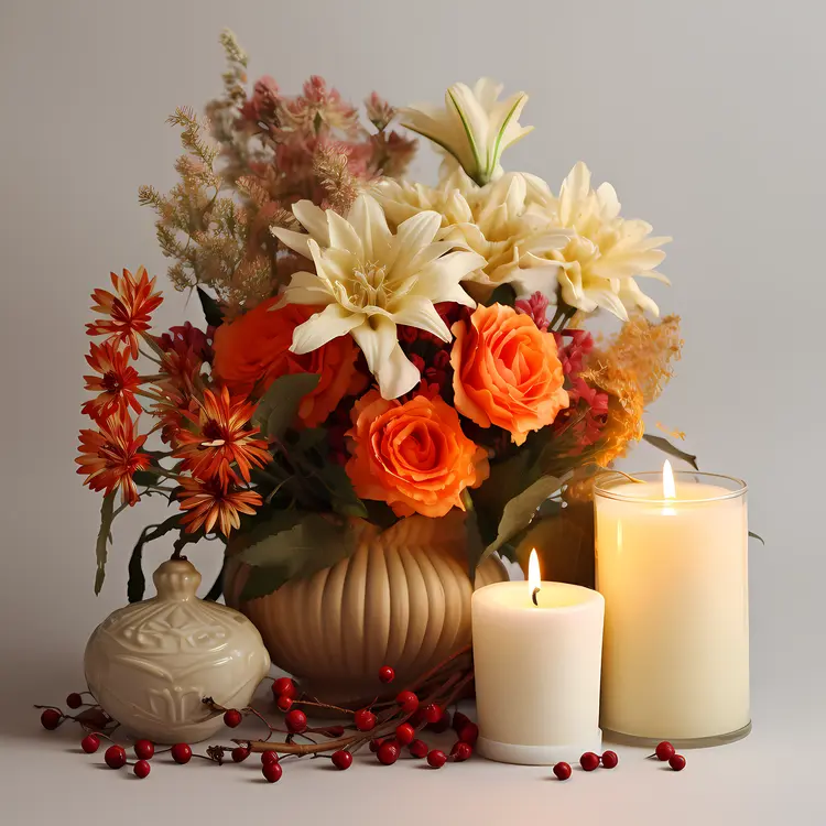 Candles and Flowers in a Vase