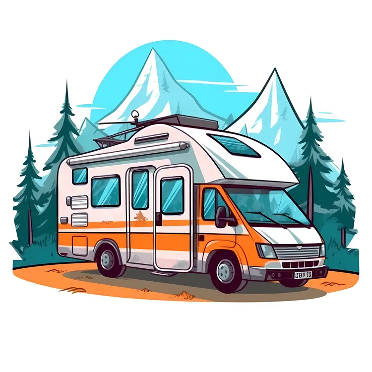 Camper Van in Mountainous Camping Scene