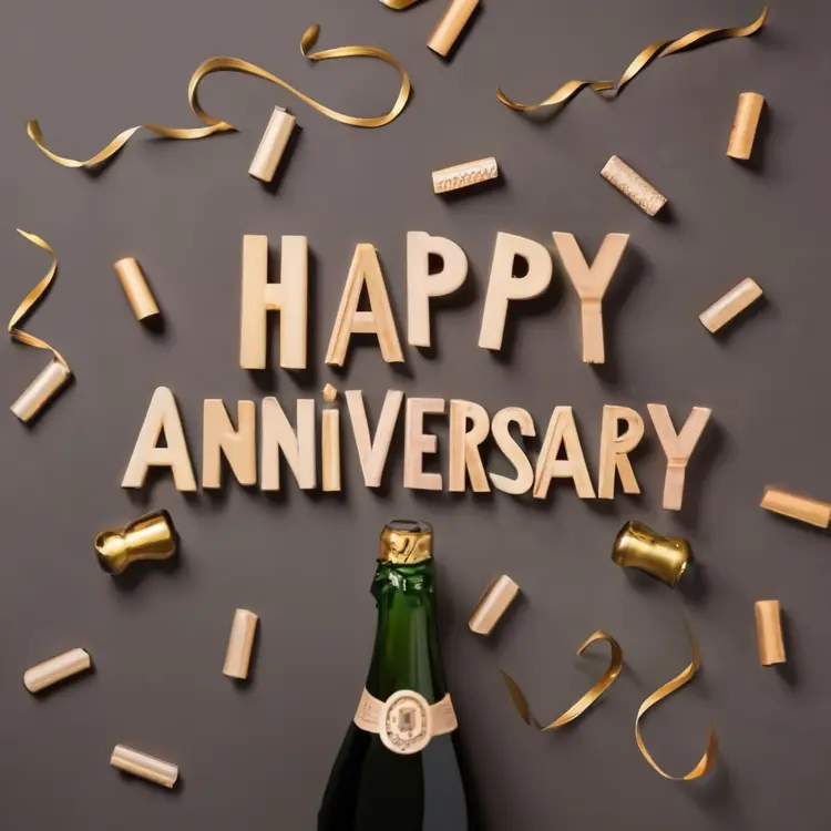 Happy Anniversary with Champagne Bottle and Corks