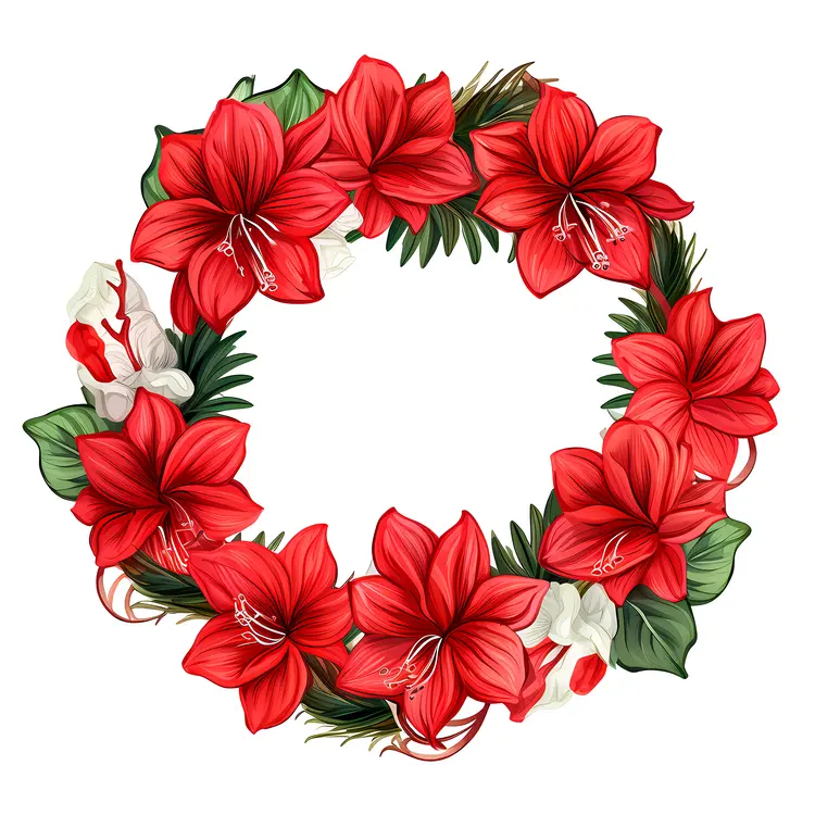 Red Flowers in a Floral Wreath