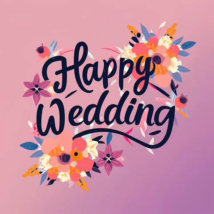 Happy Wedding with Colorful Floral Illustration