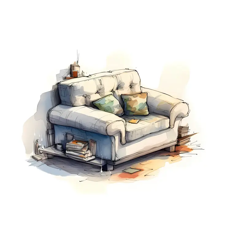 Cozy Sofa with Cushions and Books