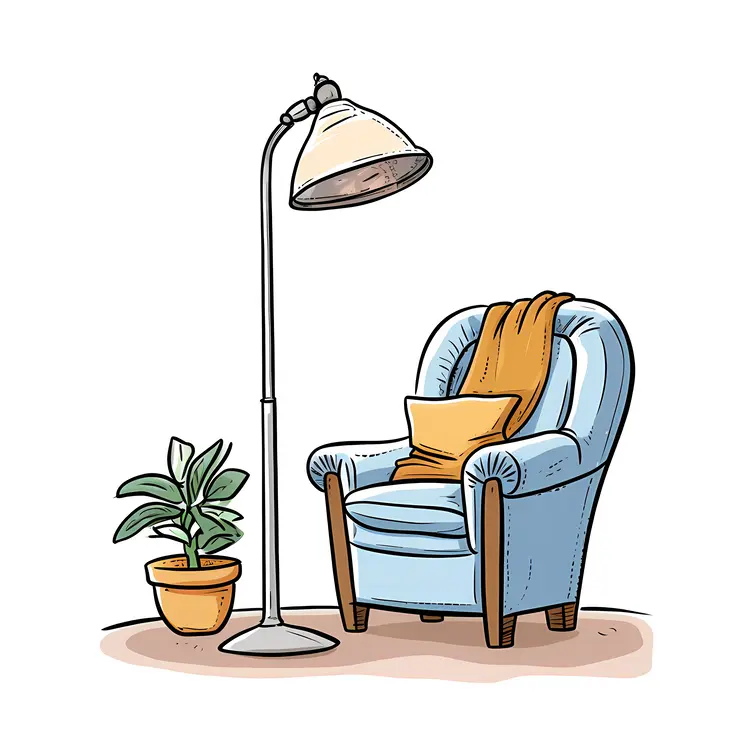 Cozy Blue Armchair with Lamp and Plant