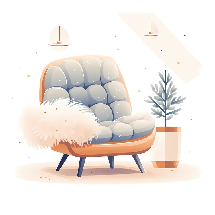 Comfortable Grey and Beige Armchair with Blanket and Plant
