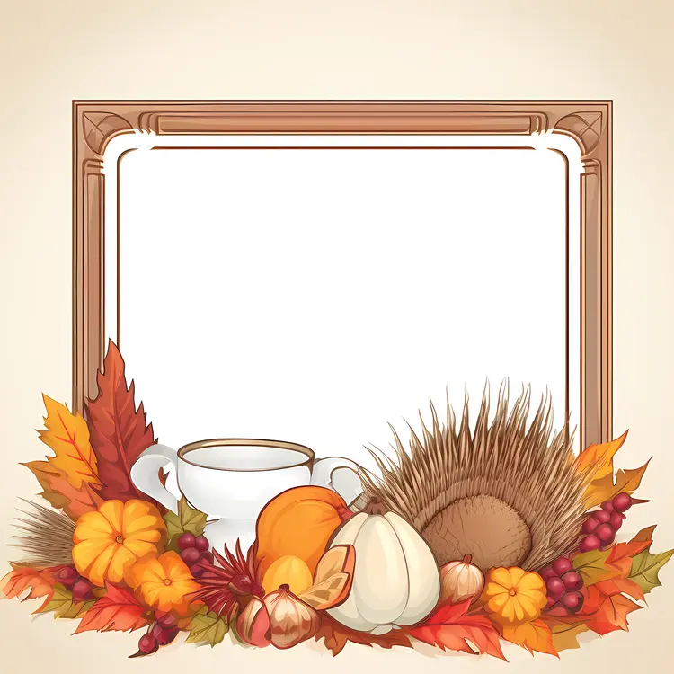 Autumn Frame with Pumpkins and Leaves
