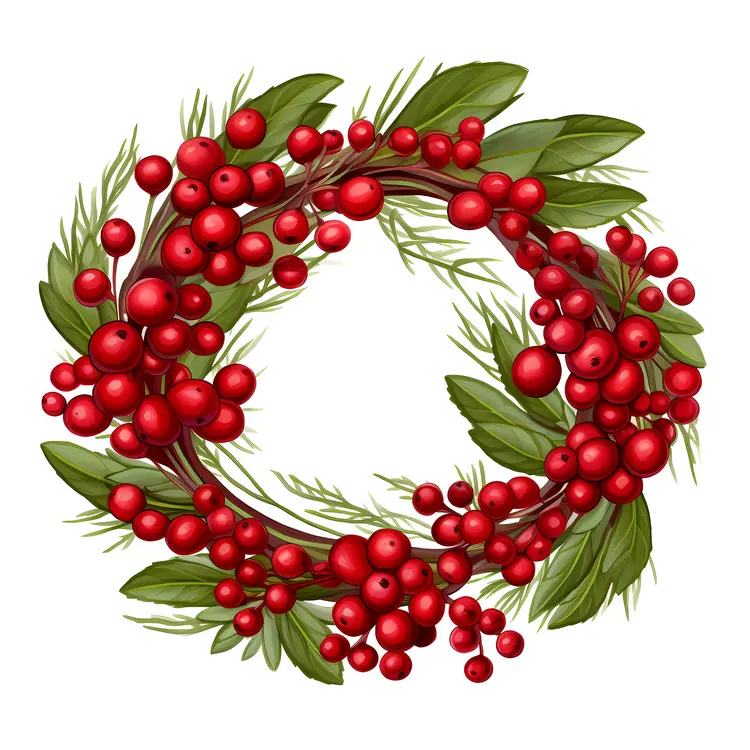 Festive Christmas Wreath with Red Berries and Green Leaves