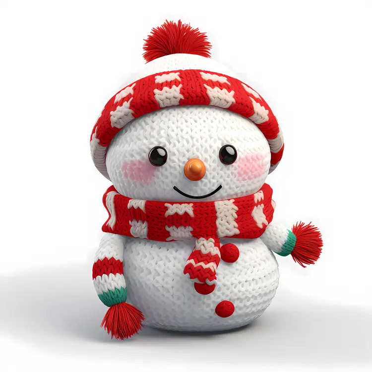 Cute Snowman with Red Hat and Scarf