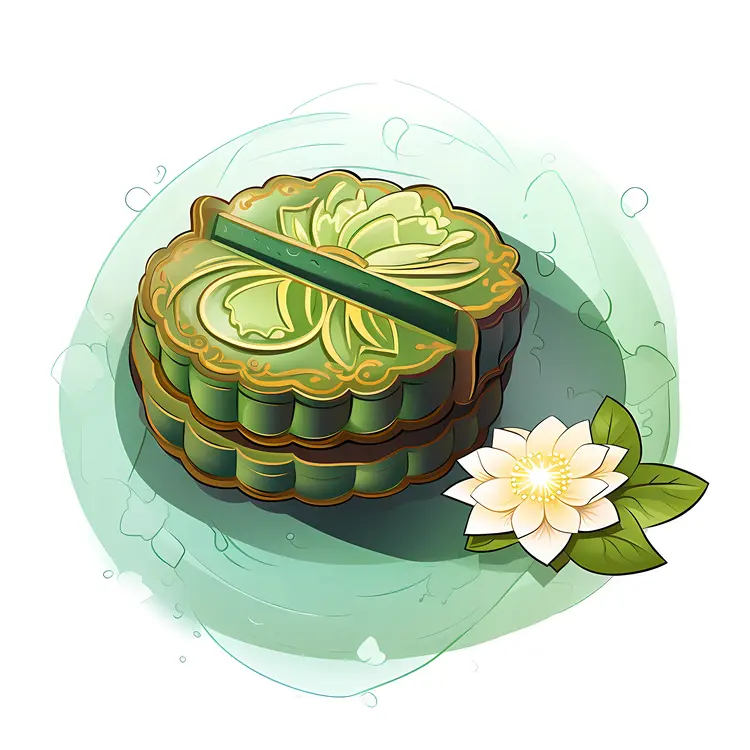 Green Mooncake with Floral Design