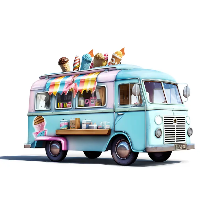 Colorful Ice Cream Truck with Treats