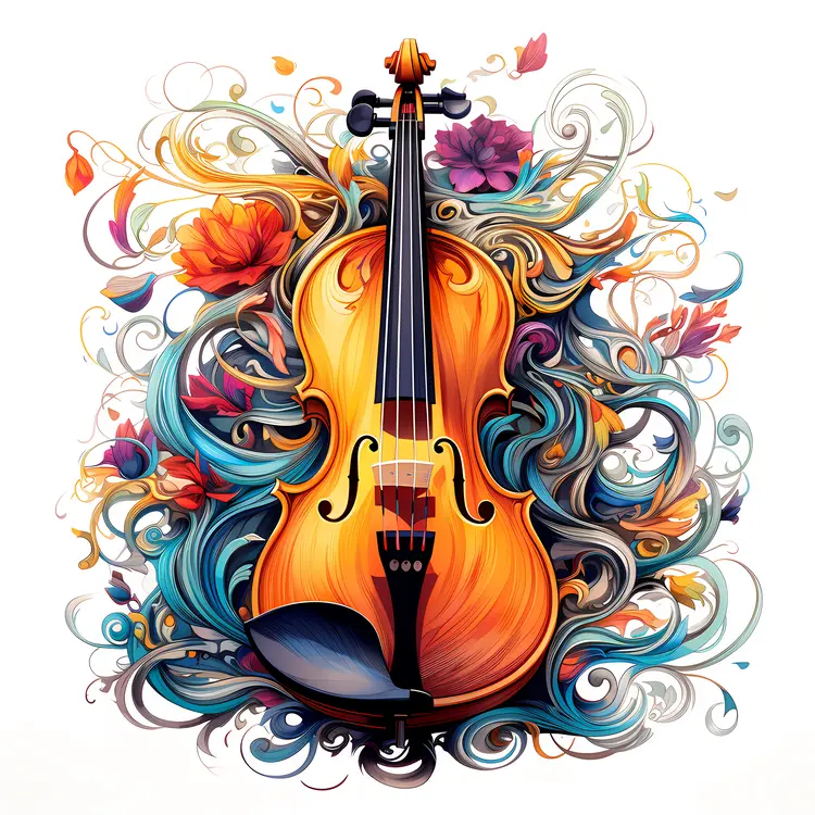Colorful Violin with Floral Background