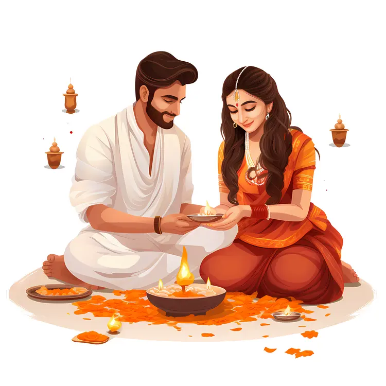 Traditional Indian Couple Celebrating Ritual