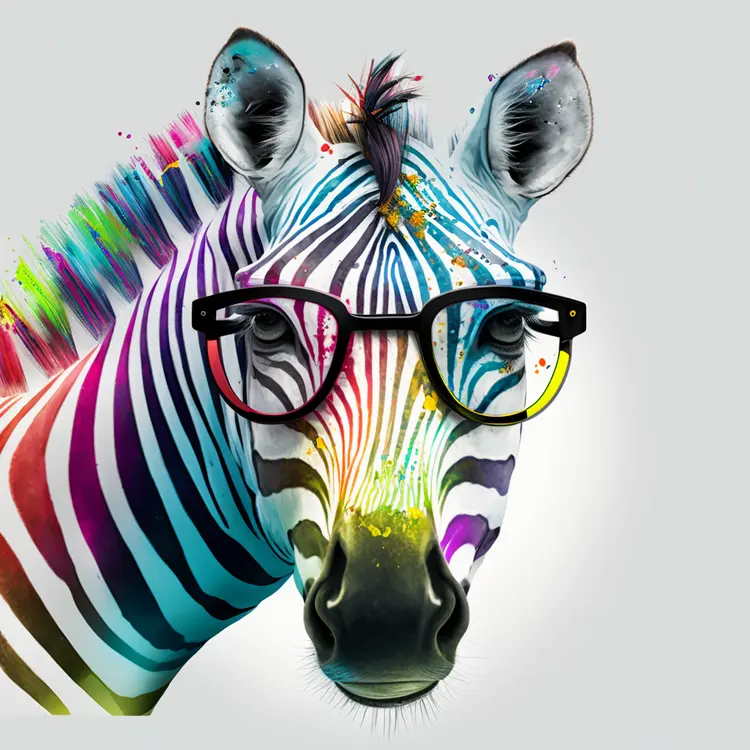 Colorful Zebra with Glasses