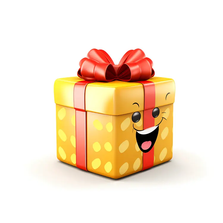 Smiling Yellow Gift Box with Red Ribbon
