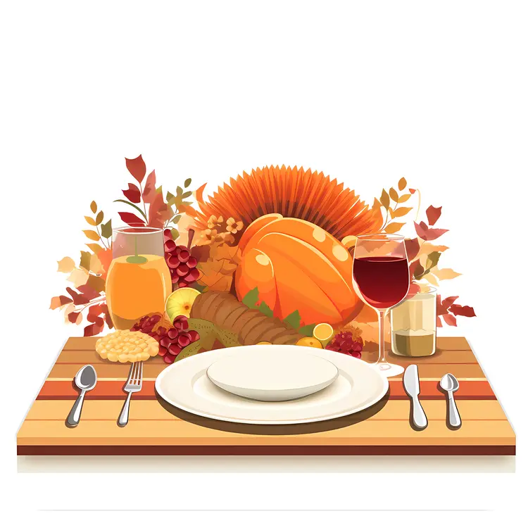 Thanksgiving Table Setting with Pumpkin and Wine